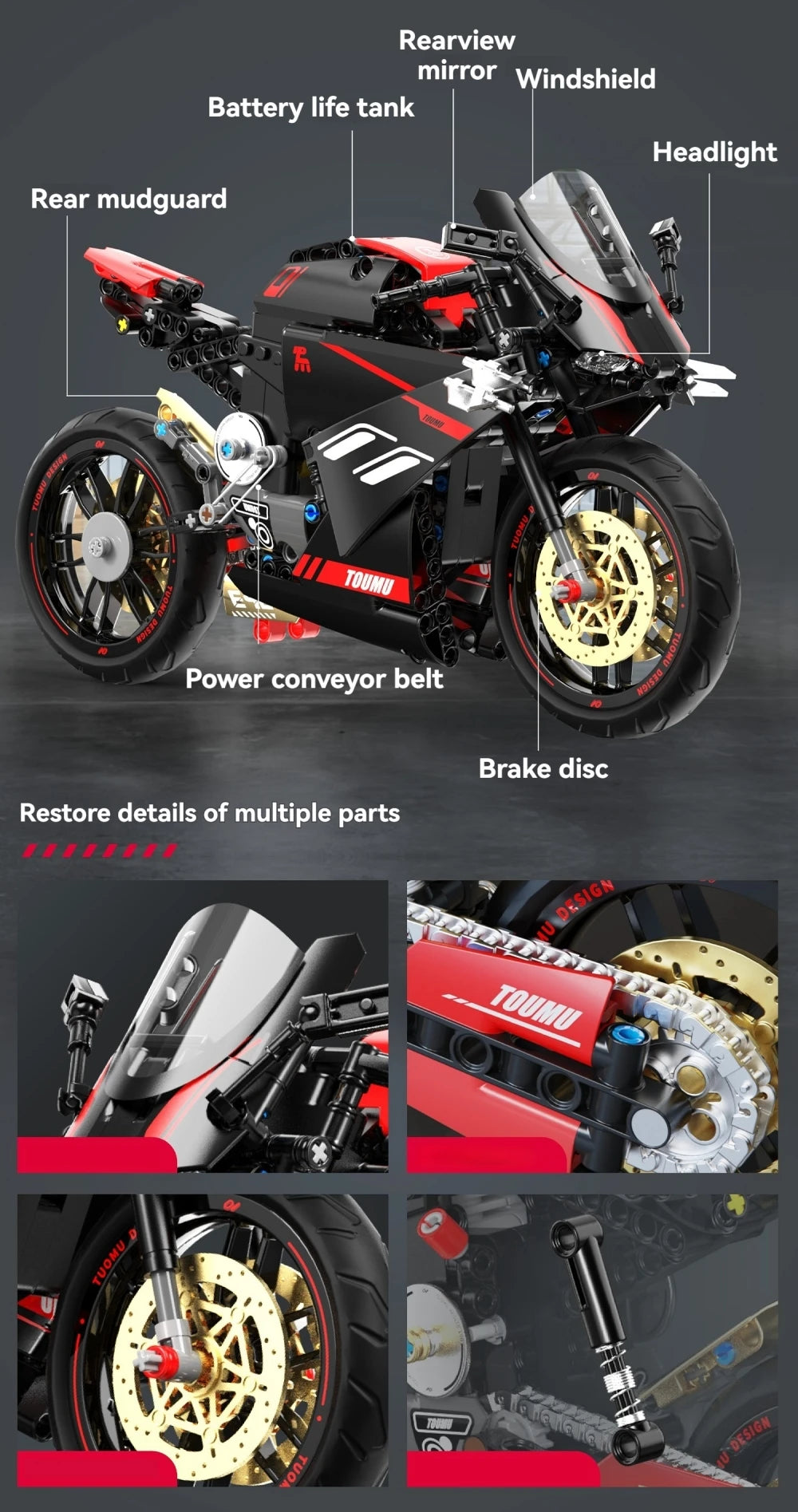 FUNXINEE Technical 1:5 Scale V4 Motorcycle Building Blocks Set MOC Style Assembly Bricks STEM Educational Gift for Boys Girls
