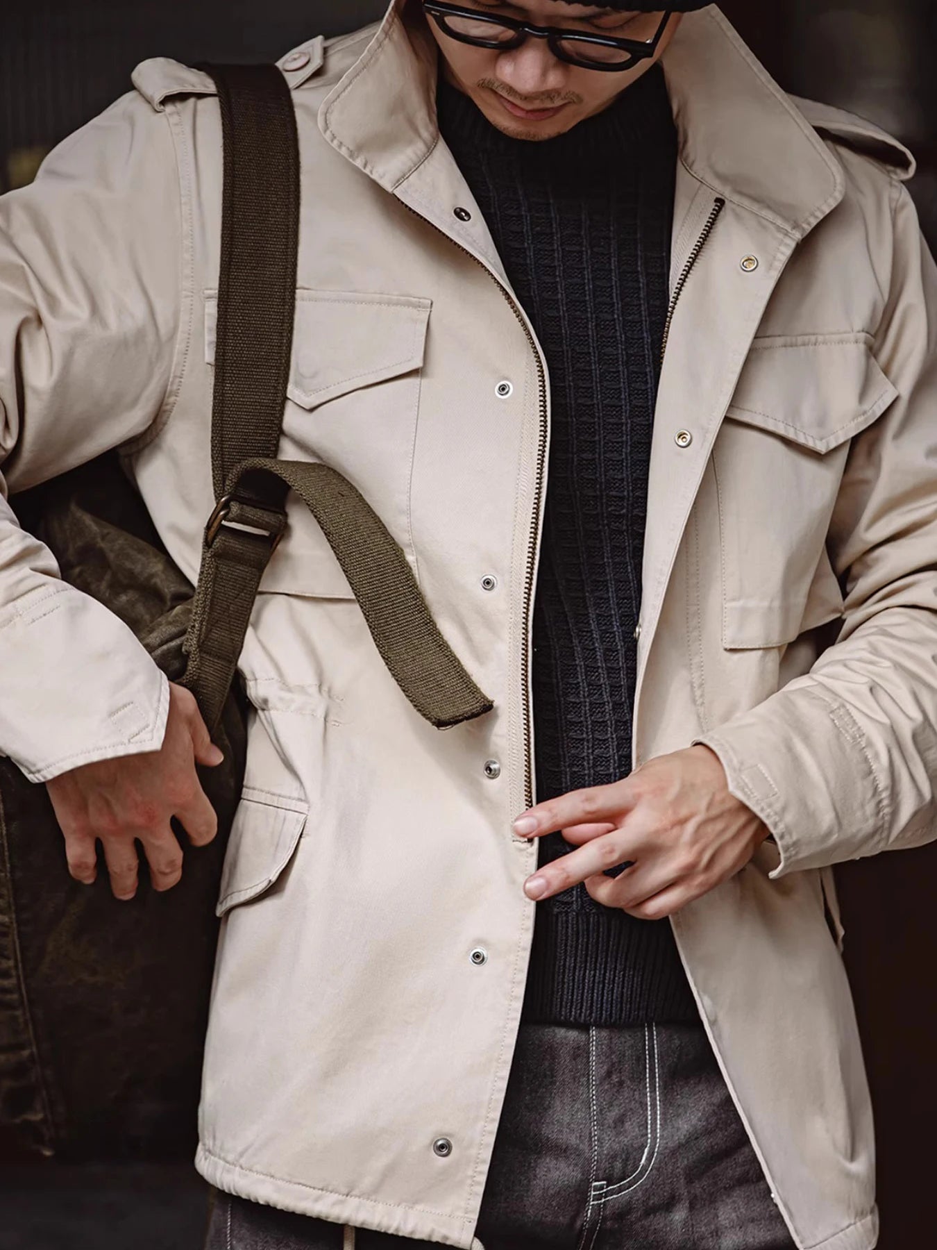 Men's Vintage Military Field Jacket – Cotton Zip Coat
