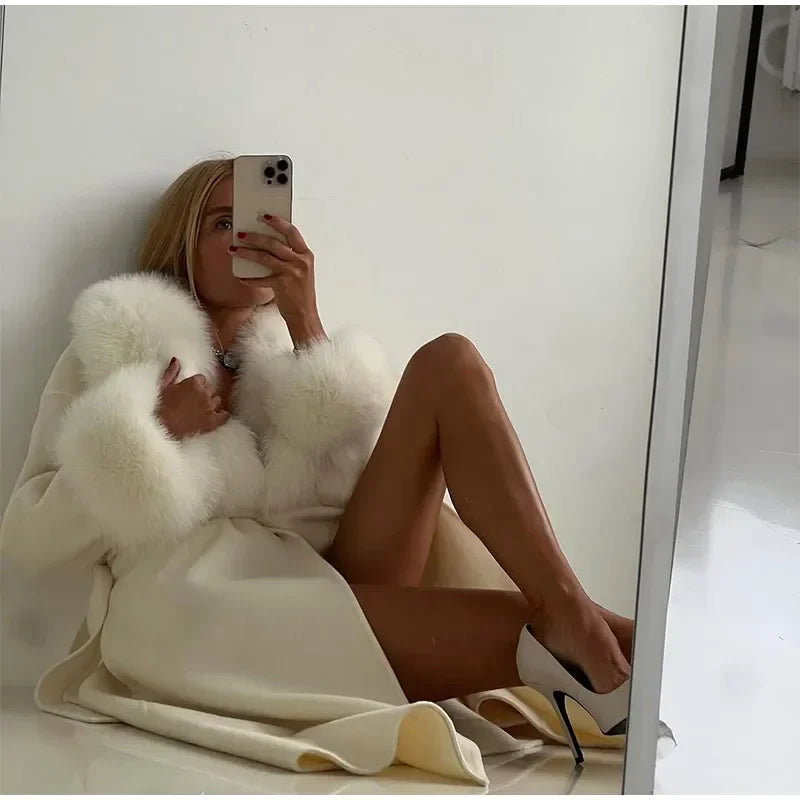 Faux Fur Patchwork Woolen Overcoat