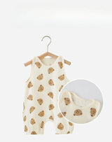 Summer Baby Girls Romper Cartoon Bear Newborn Jumpsuits Infant Sleeveless Muslin Clothing for Boys Printed Outfits