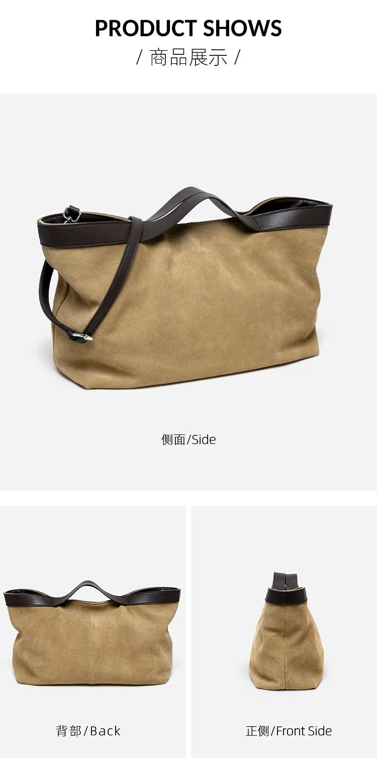 Motingsome Winter New Suede Big Tote Women Matte Cowhide Leather Handbag Oversized Shoulder Bowling Shopper Purse Luxury Design