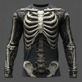 2025 Halloween Skeleton Print Long Sleeve T-Shirt for Men Gothic Trendy Streetwear Casual Tops Halloween Party Tees Fall Winter