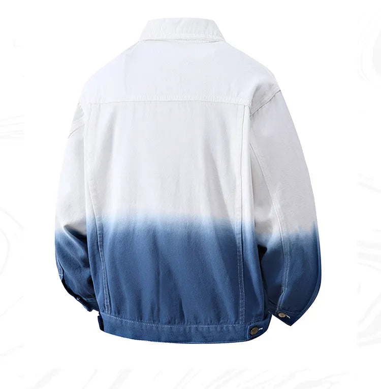 Men High Quality Cotton Denim Jacket Spring Autumn Youth Hip Hop Streetwear Tie Dye Gradient Jeans Youth Cowboy Loose Top Coat