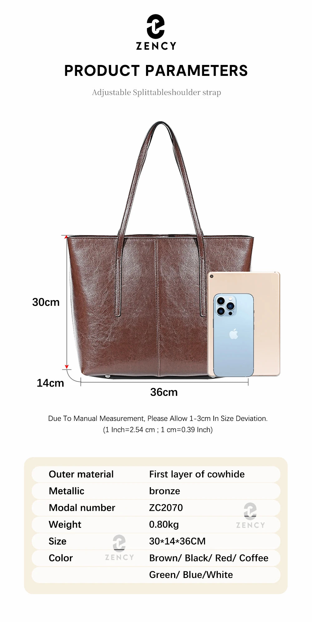 New Coffee Women Handbag 100% Genuine Leather Ladies Shoulder Purse Ladies Black Tote Bag Large Capacity Shopper Bags Brown
