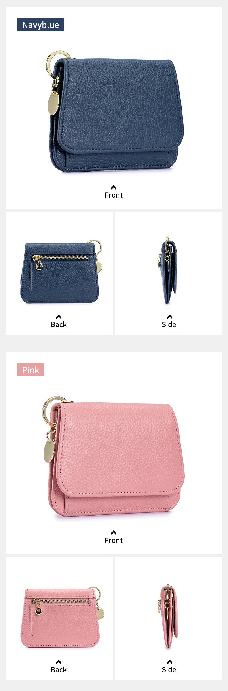Women Genuine Leather Slim TriFold Wallet Credit Card Holder With Zipper Coin Pouch, ID Window & Keychain