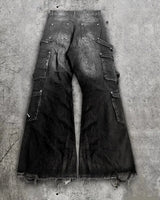 Gothic Punk Multi-Pocket Cargo Flared Jeans