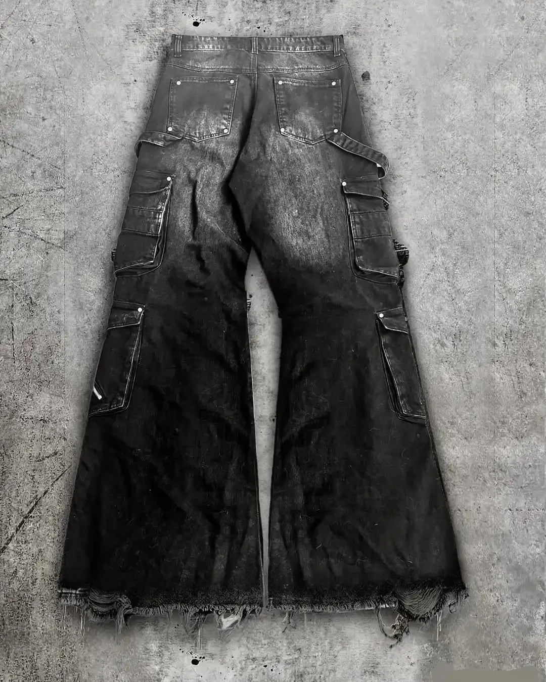 Gothic Punk Multi-Pocket Cargo Flared Jeans