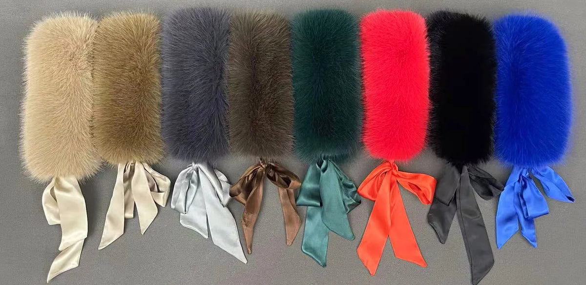 Fluffy Faux Fur Headband Neckerchief 2 in 1 Winter Thermal Plush Ear Warmer Collar Scarf  Satin Ribbon Bow Women Hair Band