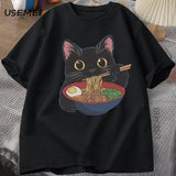 Ramen Cat Tshirt Japanese Style Cat Lover T-Shirt Kawaii Cartoon Cotton Short Sleeve T Shirts Mens Clothes Tee Shirt Tops