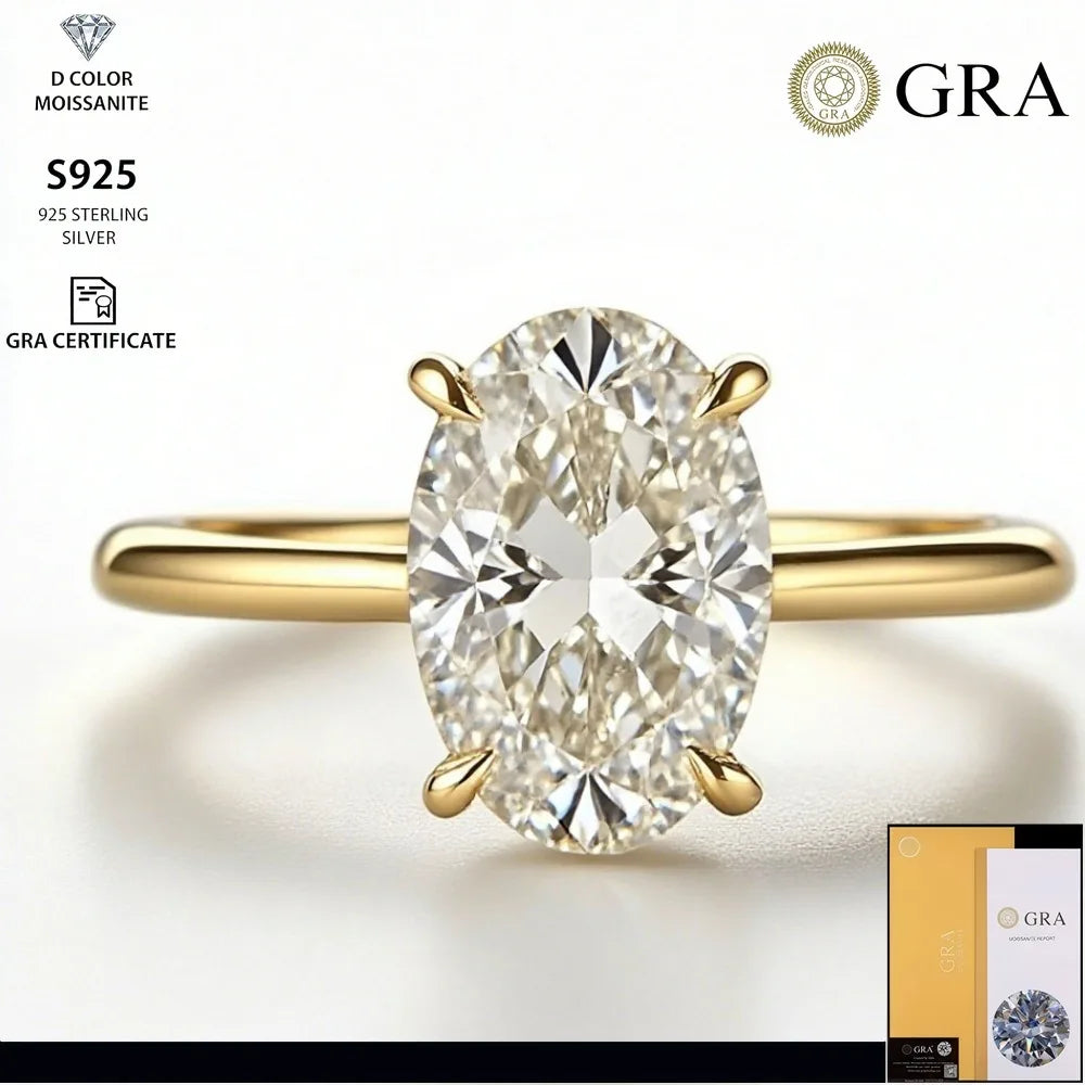 1ct Oval Moissanite Engagement Ring – Sterling Silver 4-Prong Pave Setting