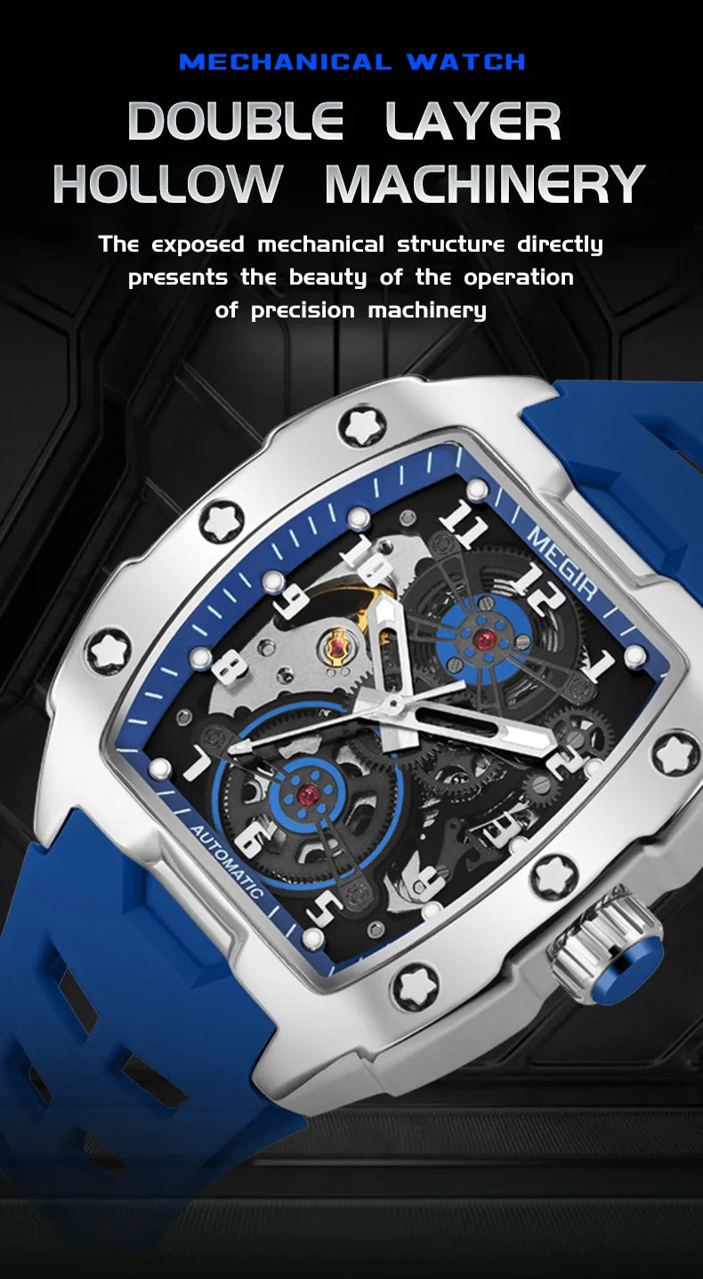 Luxury Automatic Skeleton Watch – Waterproof Silicone Sport Wristwatch