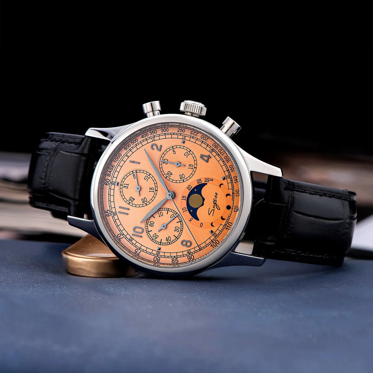 Sugess Watch of Men Chronograph Tianjin ST1908 Swanneck Movement Moonphase Business Mechanical Wristwatches Sapphire 2023 New