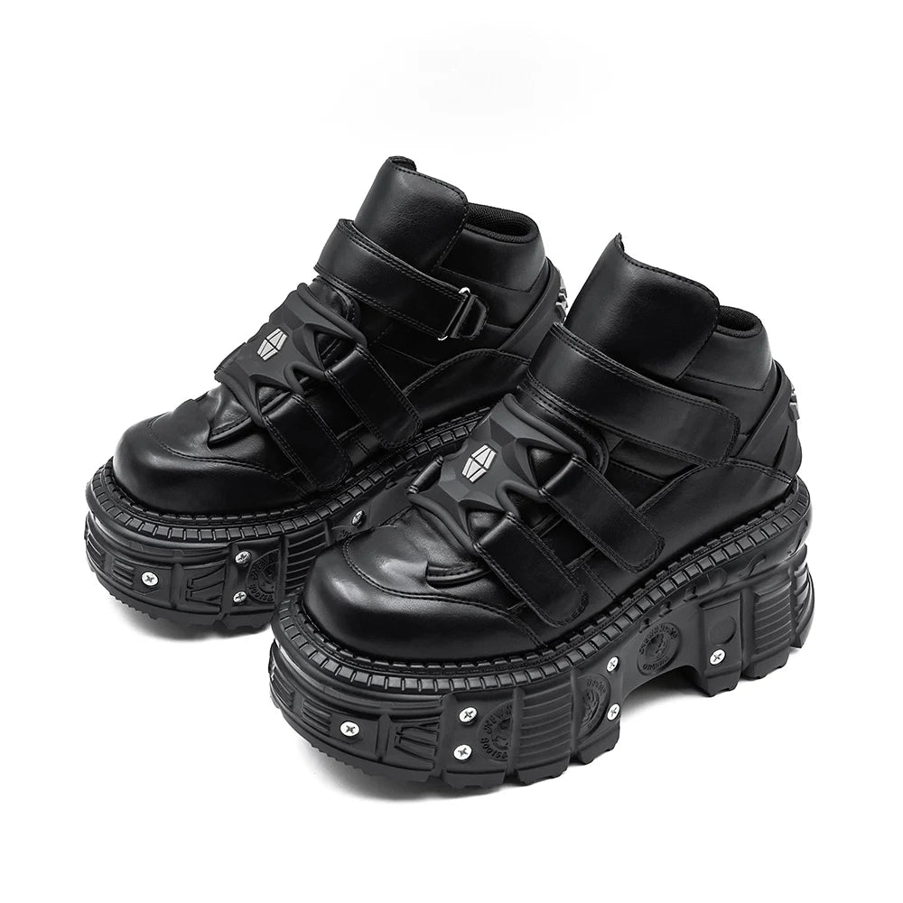 2026 New Punk Style Women Shoes Lace-up Heel Height 6CM Platform Shoes Woman Metal Decor Woman Sneakers Gothic Ankle Rock Boots