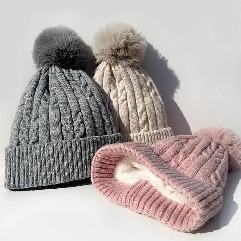 Women warm beanie hat men Plush and thickened cap winter ear protection high-end ski hat warm big head knit hat women's winter