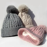 Women warm beanie hat men Plush and thickened cap winter ear protection high-end ski hat warm big head knit hat women's winter