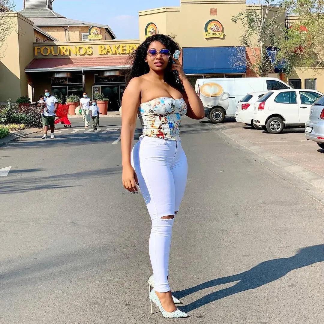 Women's High Waist Ripped Stretch Denim Pencil Jeans