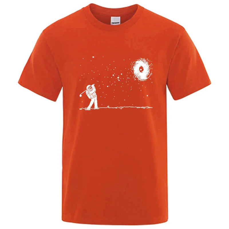 Men's High Quality Cotton Blend Funny Astronaut Print Summer T Shirt Loose O-neck Men Tshirt Short Sleeve T-shirt Male Tees Tops
