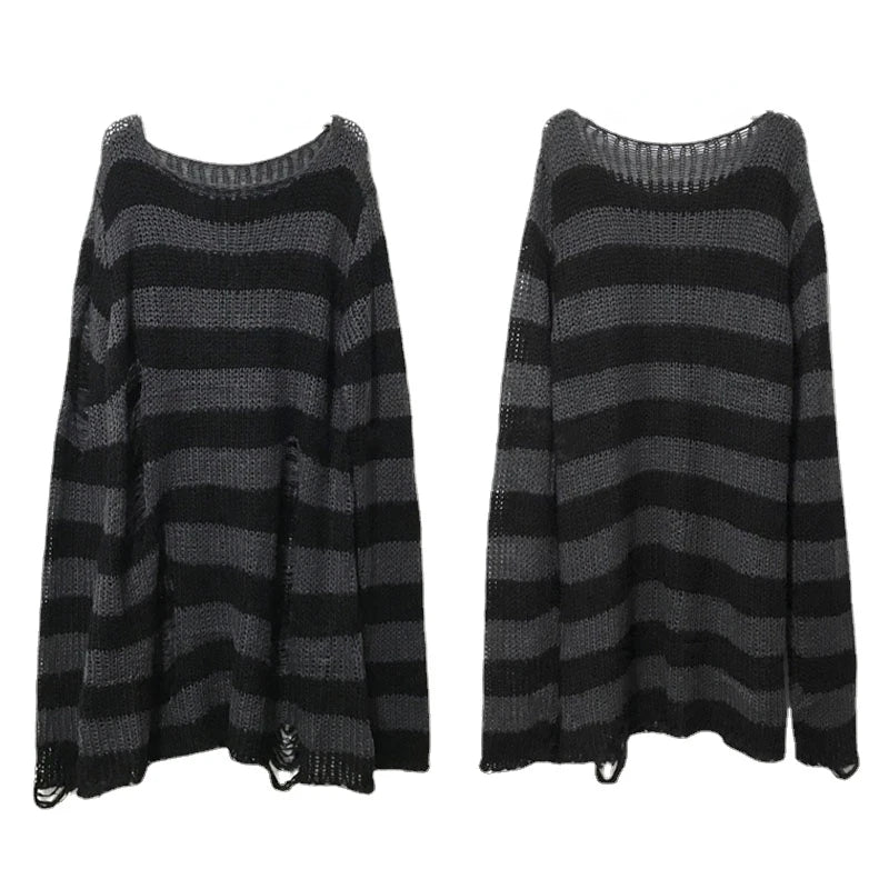 Gothic Striped Distressed Unisex Sweater