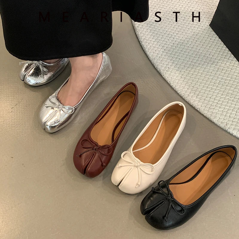 Women's Split-Toe Bow Loafers | Elegant Flat Pumps