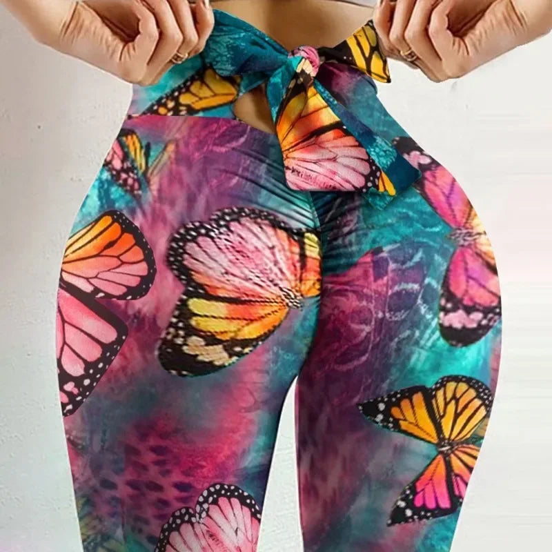 Women's High-Waist Butterfly Print Booty-Lift Yoga Leggings