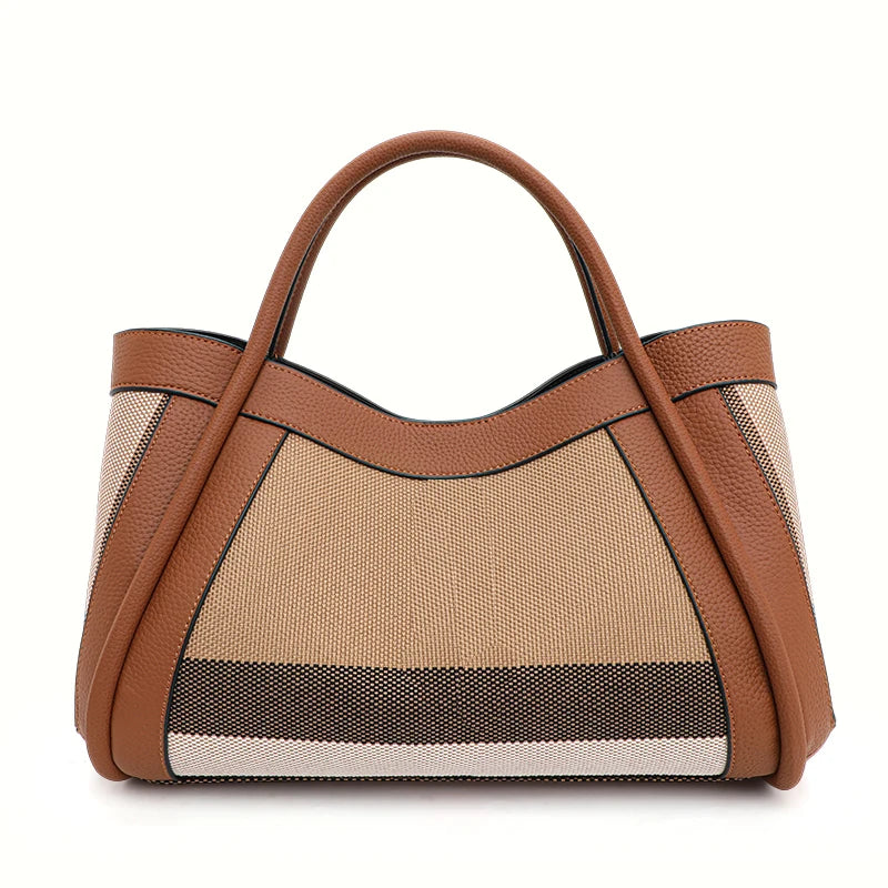 Aidrani  New retro checkered women's handbag, large capacity luxury bag, canvas genuine leather bag