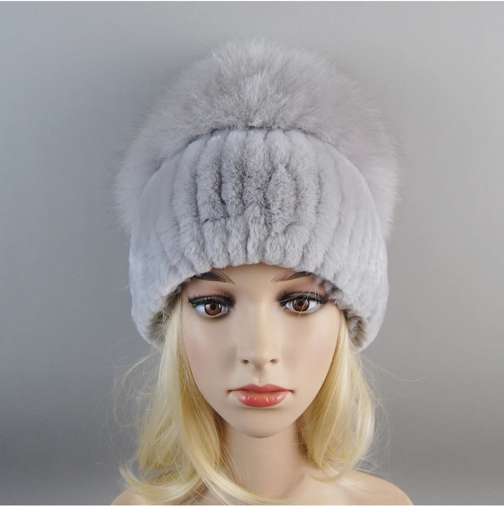 Women's Luxury Rex Rabbit & Fox Fur Beanie Hat