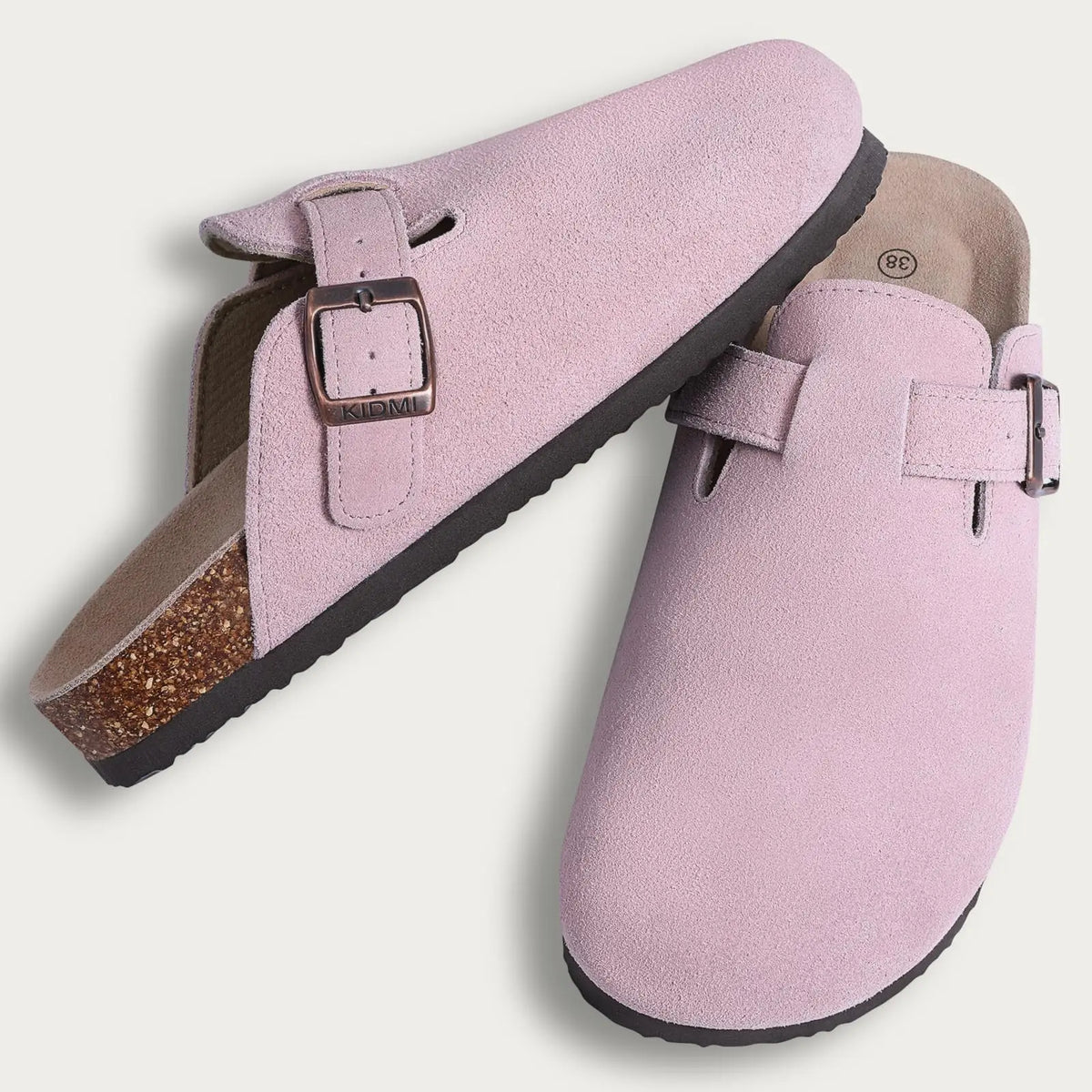 Evshine Men's Suede Clogs Fashion Leather Mules Cozy Footbed Slippers With Adjustable Buckle AntiSlip Cork Slippers Unisex Mules