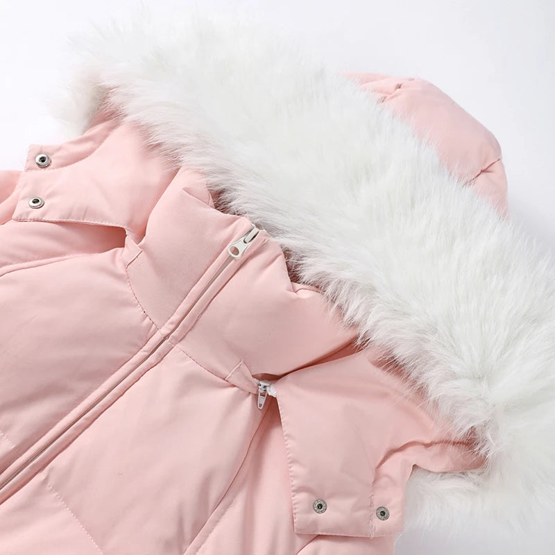 Women's Winter Fur-Trim Hooded Jumpsuit