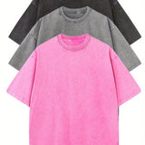 3pcs Men's 100% Cotton Loose-Fit T-Shirts in Solid Colors Casual Short Sleeve Crew Neck Ideal for Summer Outdoor