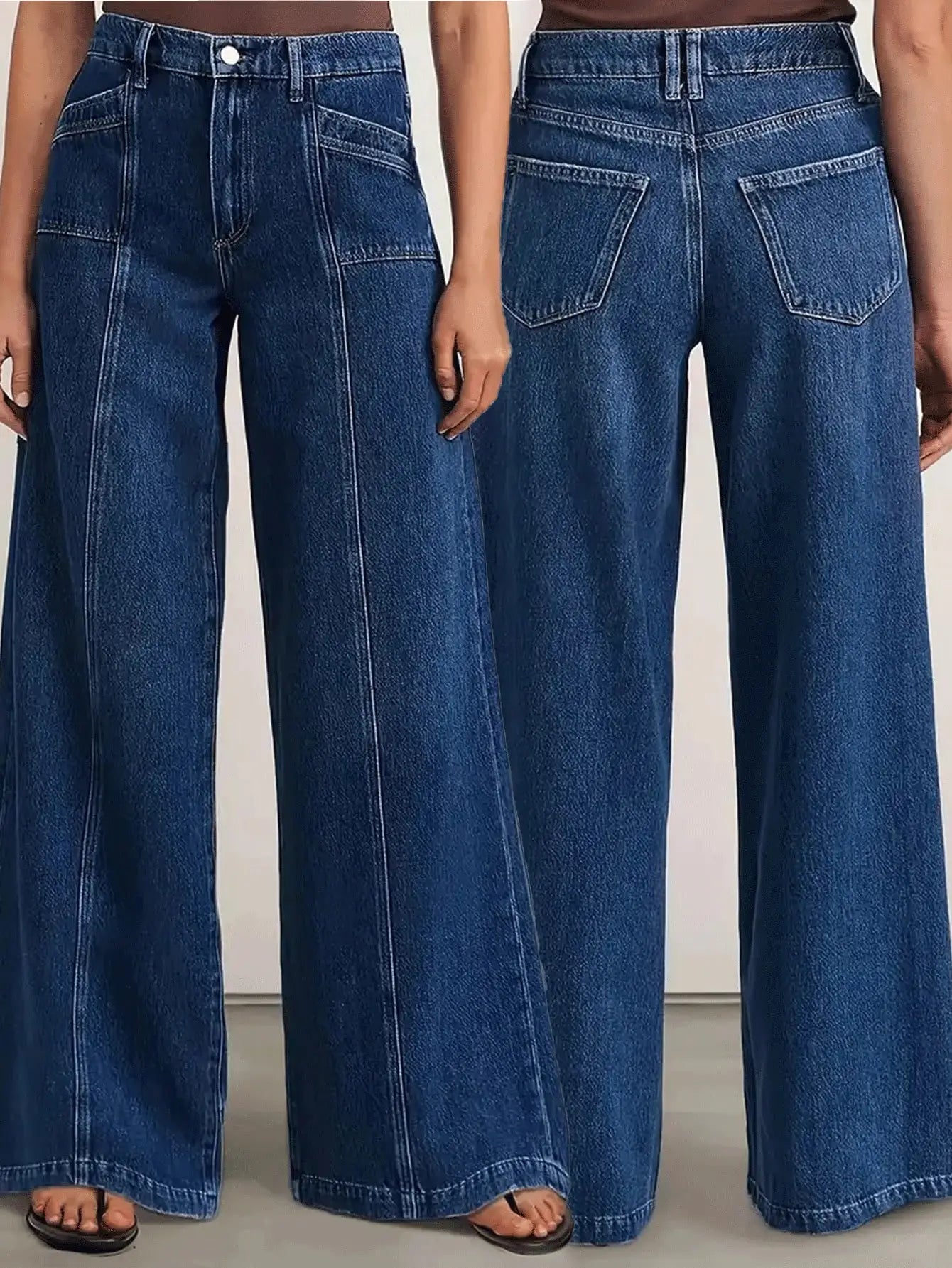 Women's Deep Blue Wide-Leg Jeans | Relaxed Denim