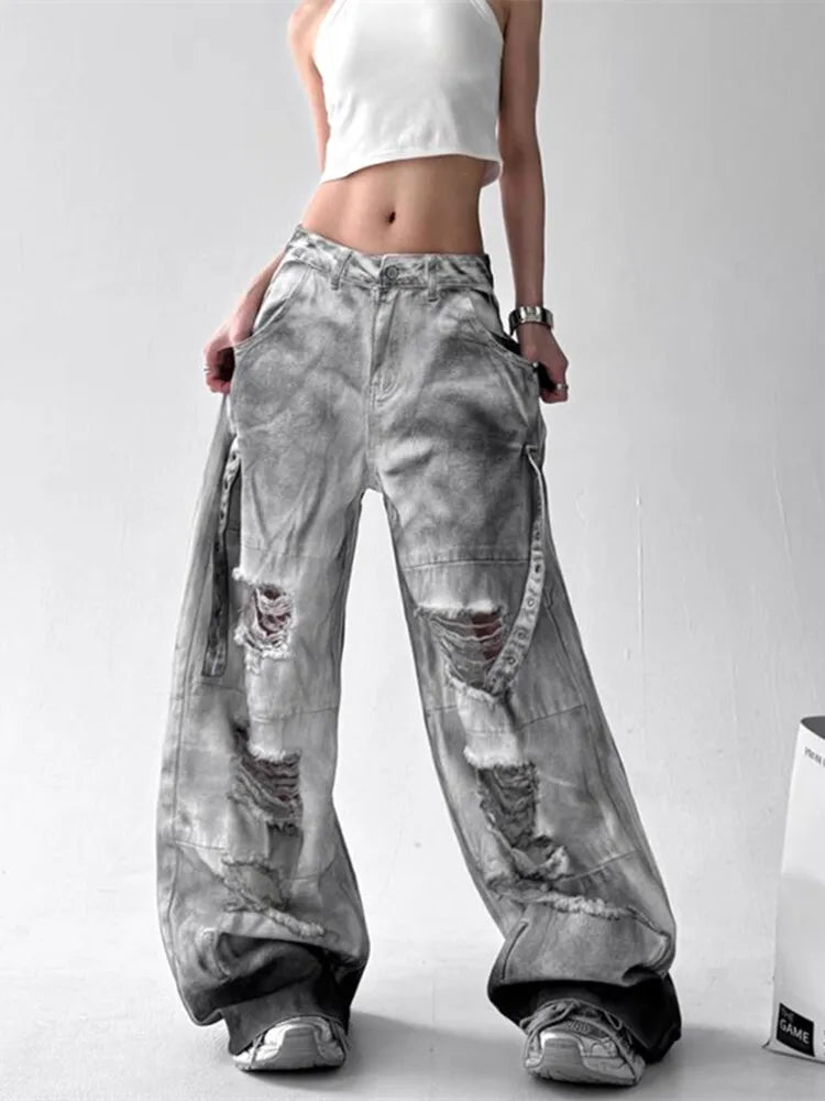 Women's Wide-Leg Distressed Jeans | High Street Style