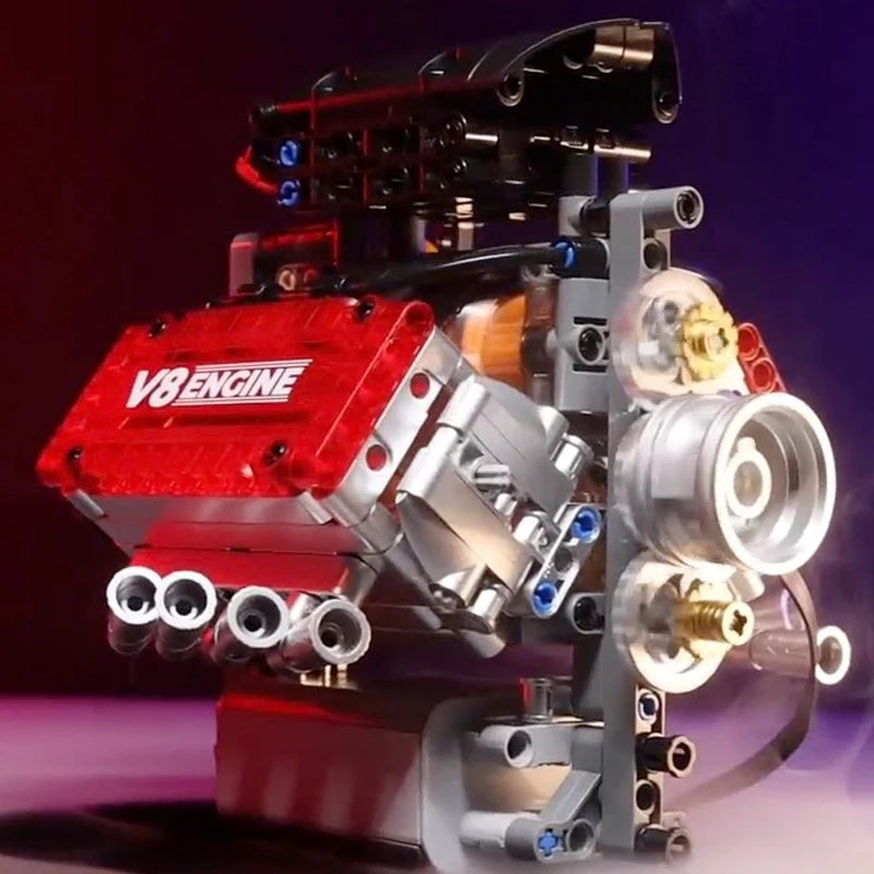 V8 Engine Motorized Simulation Brick Model Electrically Drive Building Blocks Technical Car Parts Creative Toys Gifts Adult