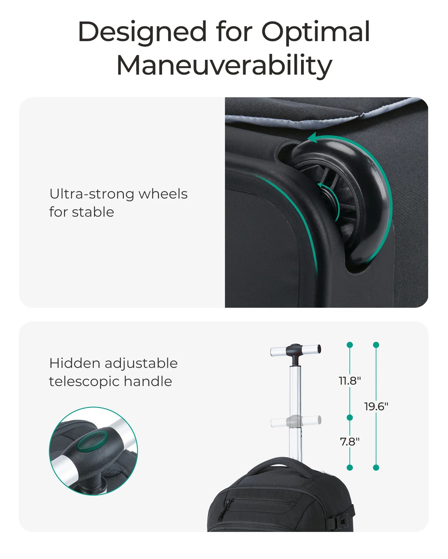 BAGSMART Rolling Backpack 17 Inch Laptop Water Resistant Large Capacity 40L Travel Luggage Wheeled Backpack for Men Women
