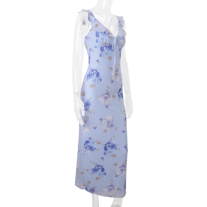 Women's Floral Print Backless Maxi Dress