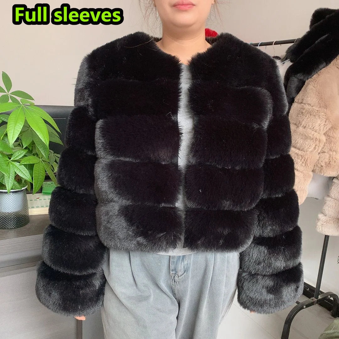 Elegant Winter Faux Fox Fur Crop Jacket