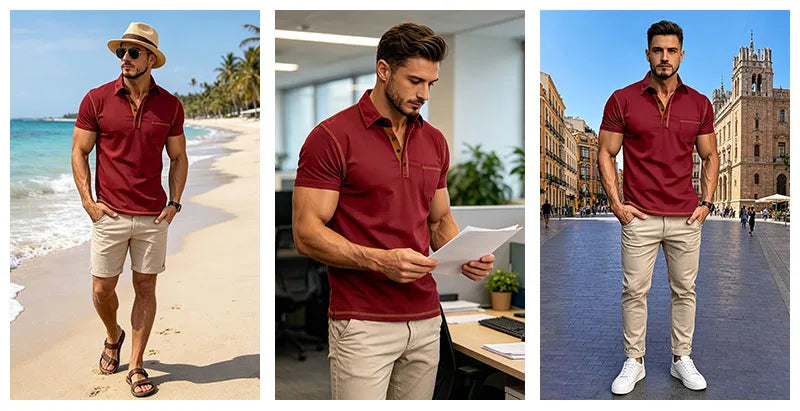 Men's Contrast Stitch Polo Shirt | Breathable Summer Fit
