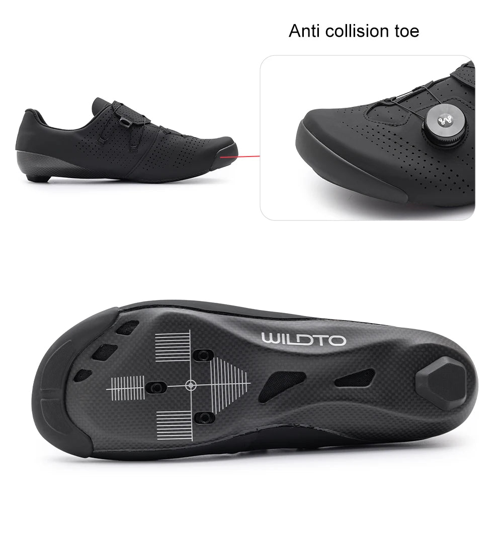 WILDTO Carbon Fiber Sole Cycling Shoes Hardness10 Wear Resistant Road Riding Sneakers Mens Thermoplastic Adjustable Bicyle Shoes