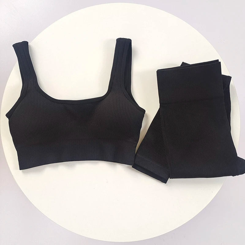 Women's Seamless Ribbed Yoga Set – Quick-Dry Sleeveless Workout Suit