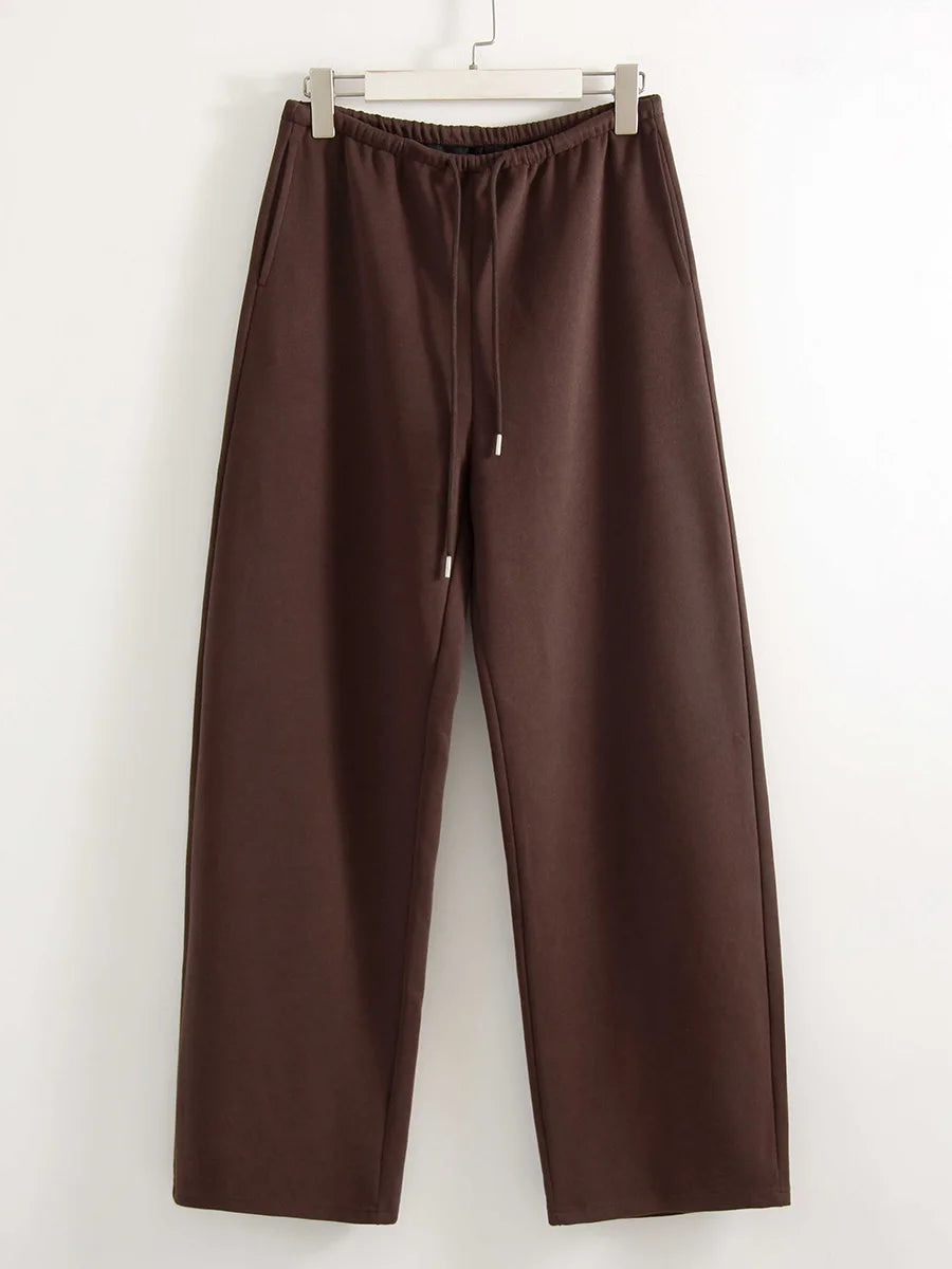 Autumn Burgundy Sweatpants Women Straight Leg Sport Pants Cotton Ladies Coffee Basic Joggers Wide Leg Women's Pants And Trousers