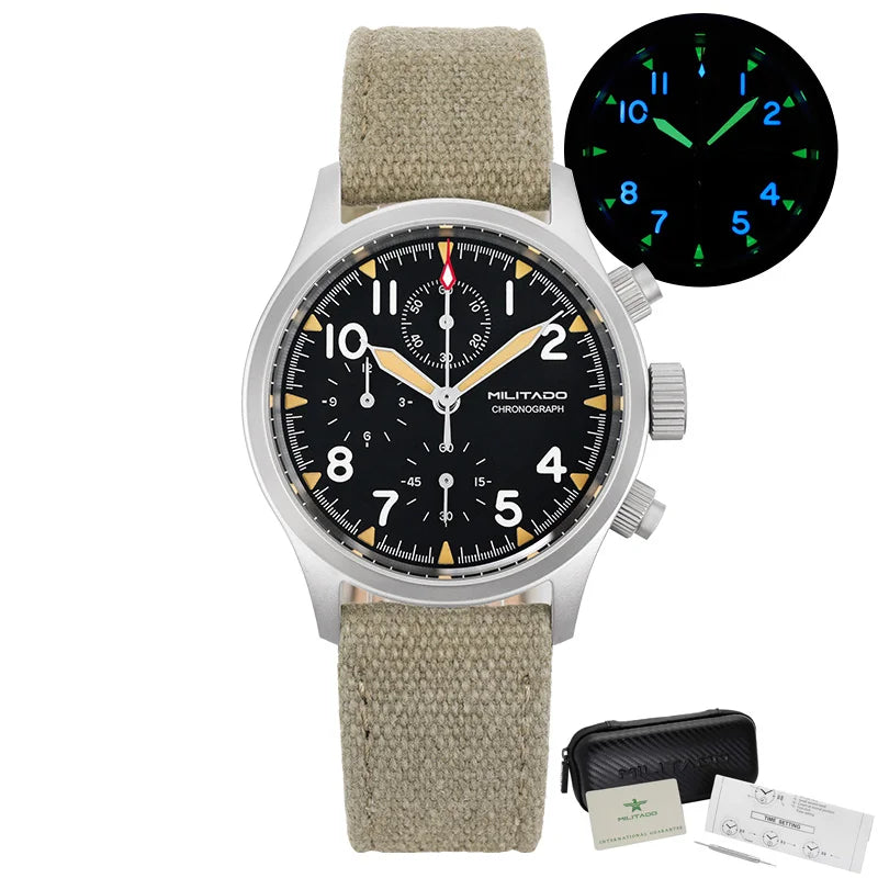 Militado ML1868KF Quartz 3 Dial Watch VK67 Chronograph Movement Luminous Watches Sapphire Glass 100m Water Resistance Wristwatch