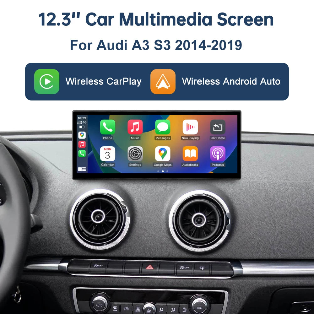 Road Top 12.3" Touchscreen Display for Audi A3 2014–2019 LHD