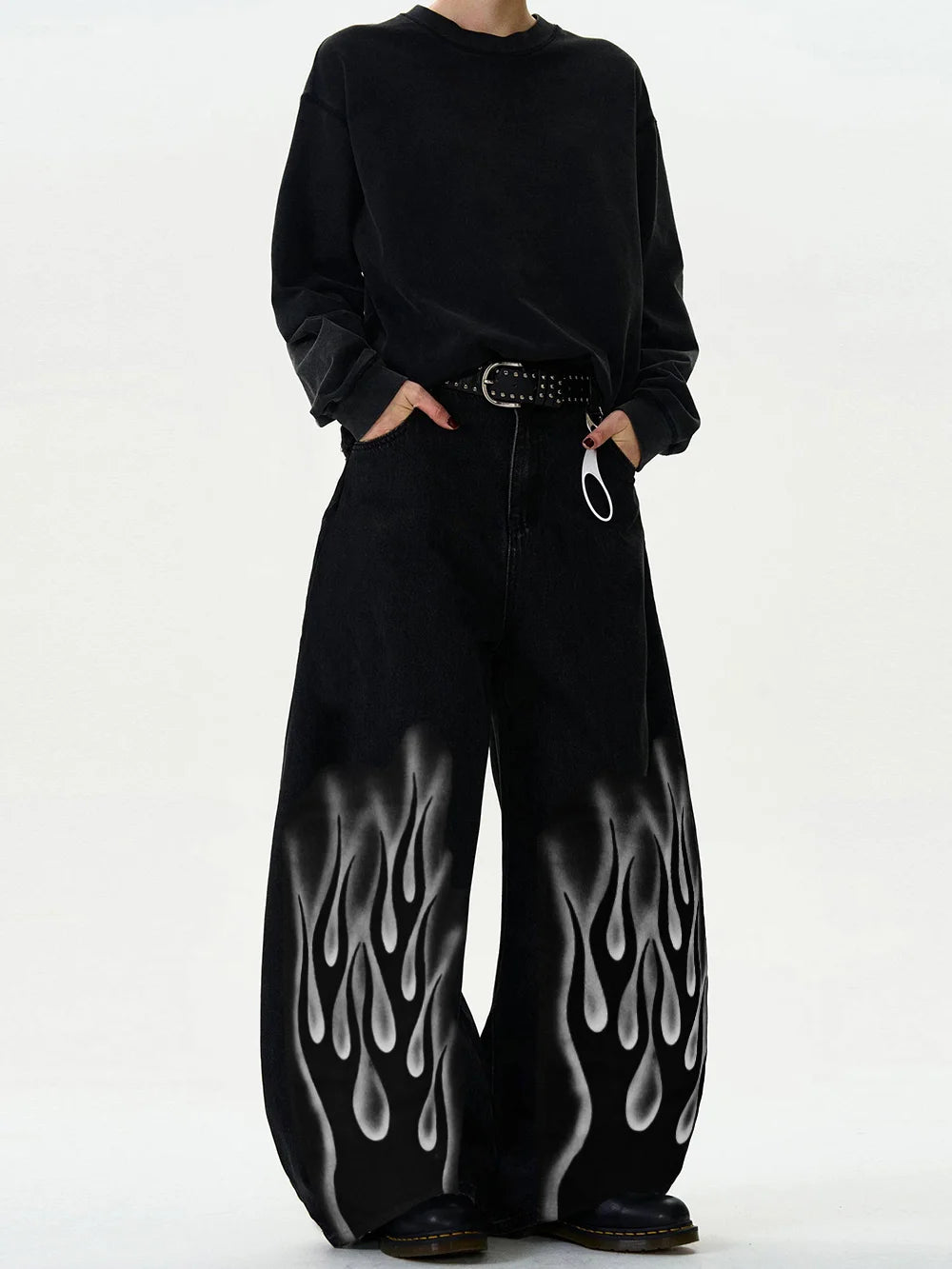 Men's Baggy Wide-Leg Curved Denim Jeans