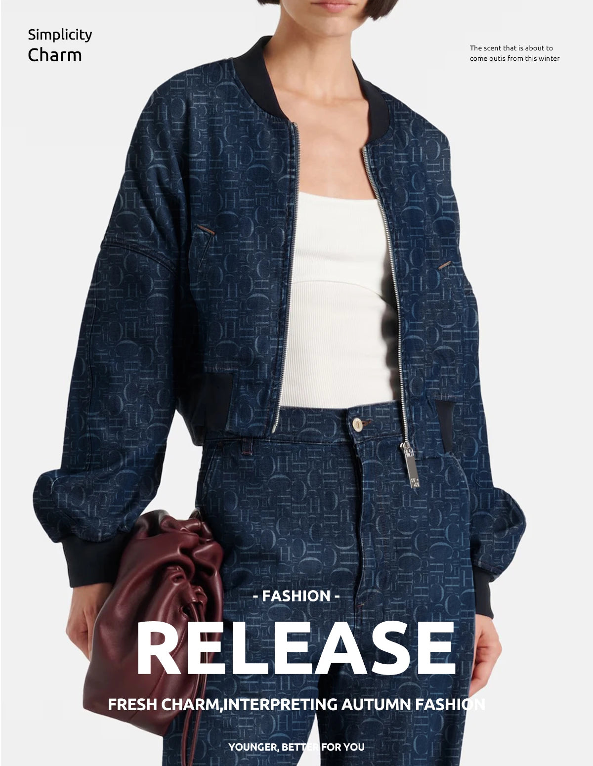 Spring Denim Casual Zipper Jacket – Simple Letter Print Coat