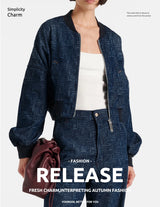 Spring Denim Casual Zipper Jacket – Simple Letter Print Coat