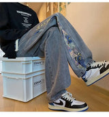 Men’s Bear Embroidered Wide-Leg Jeans