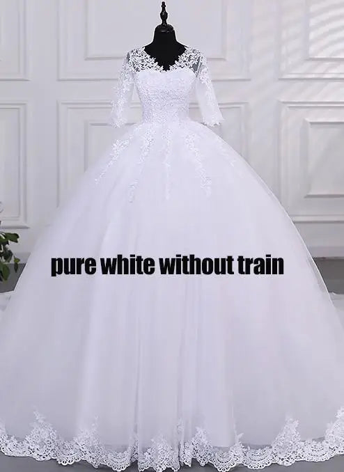 Pure White Wedding Dresses Elegant Boat Neck Ball Gown Simple Vestido De Noiva Plus Size Robe De Mariee