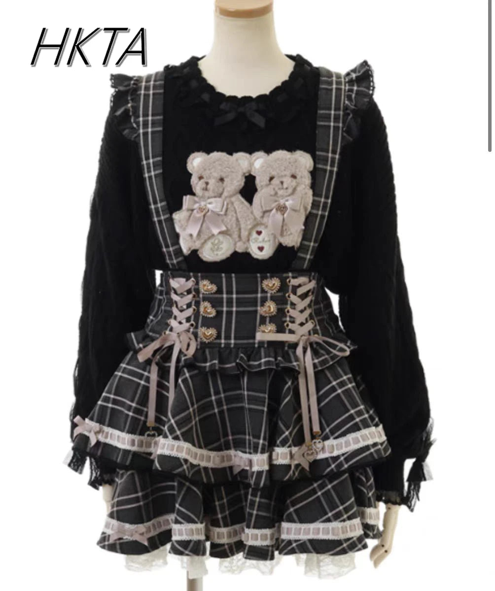 Lolita Plaid Strap Skirt – High Waist Mini for Women