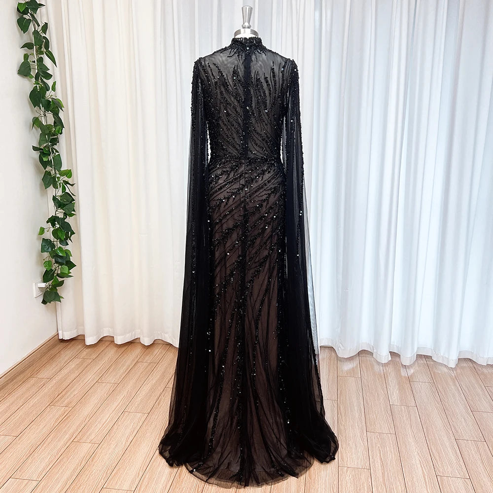 Luxury Beaded Mermaid Evening Gown | Cape Sleeve