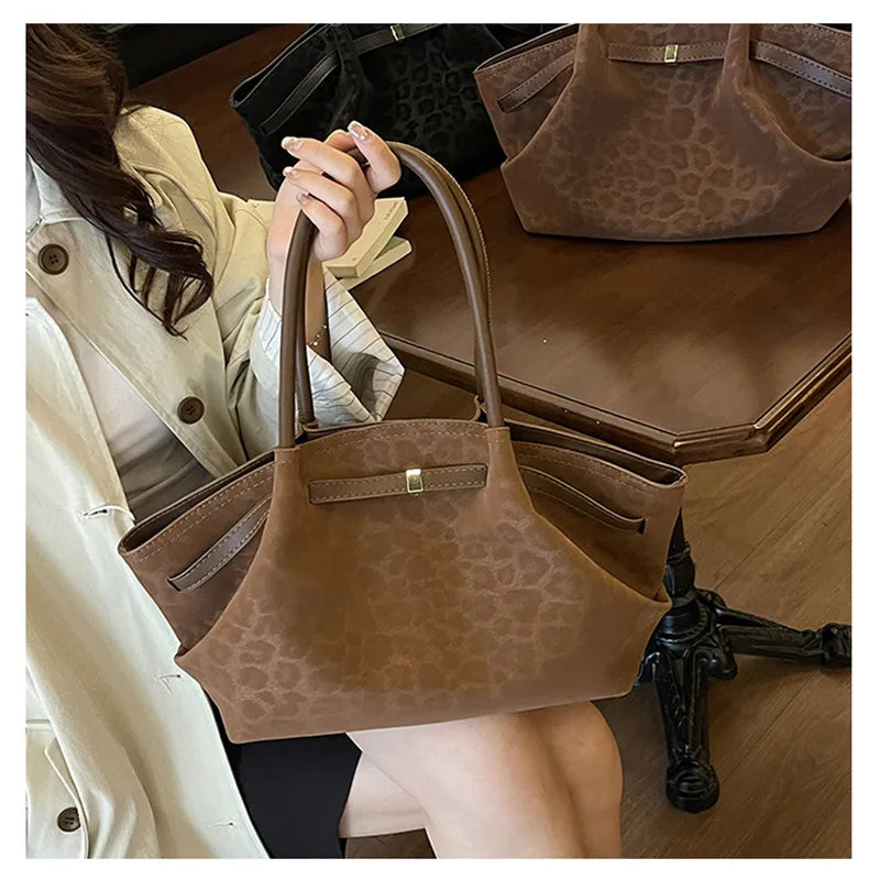 2025 Leopard Print Suede Women Tote Bag with Inner Pocket Underarm Bag Large Capacity Satchel Bag for Work Travel Purses Handbag
