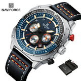 NAVIFORCE Sports Multifunction Waterproof Watches for Men Fashion Leather Luxury Brand Quartz Analog Luminous Square Wrist Watch